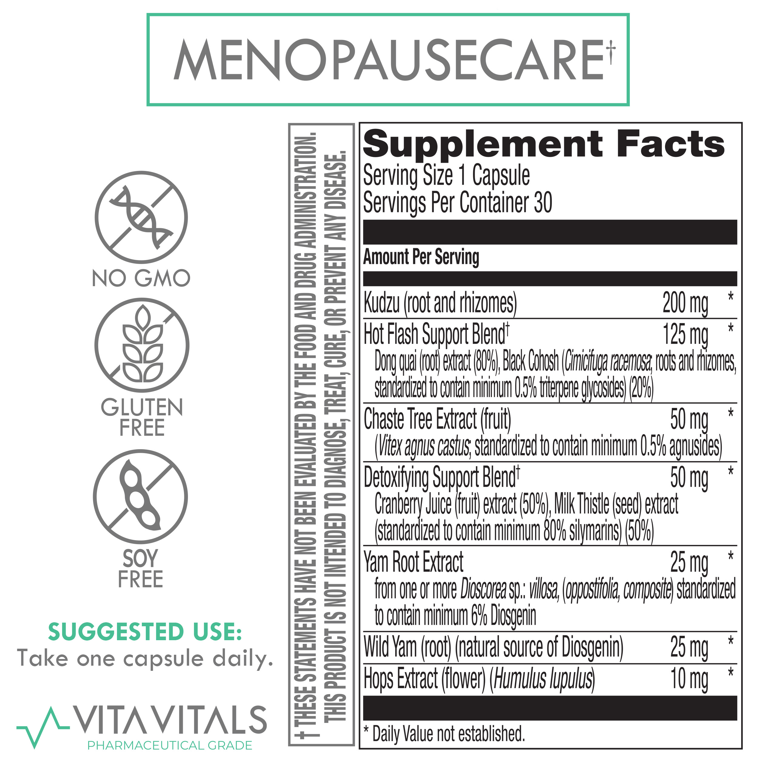 MenopauseCare Supplement Facts